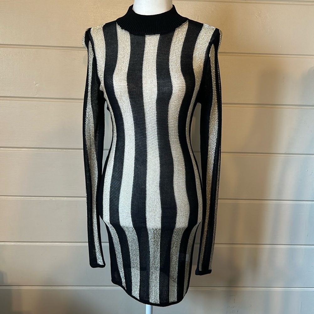 HAKKASAN Metallic Knit Sheer Dress – Black & Gold – Size Small